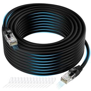 Cat 6 Ethernet Cable 100 FT, Long High Speed Cat6 Internet Cable, Black Snagless Patch Cord, Flexible, Network, LAN, PoE, Standard RJ45 Connector for PC, Server, Router, Modem, TV, PS5 - with 15 Ties
