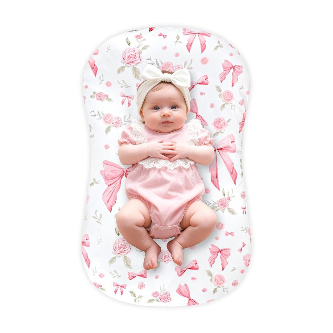 Baby Lounger Cover Grils Boys, Soft and Comfortable Newborn Lounger Cover, Breathable and Stretchy Infant Nest Slipcover, Compatible with Snuggle Me Newborn Lounger, Cover Only (Pink Rose)