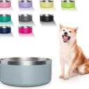 WENBOKMIN Dog Bowl, Stainless Steel Dog Food and Water Bowl with Non Slip Quiet Bottom, Easy to Clean, Dishwasher Safe, 40oz, Light Grey