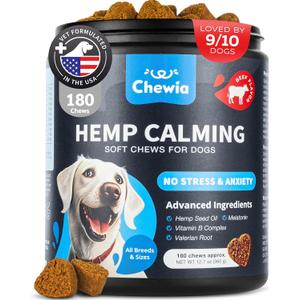 Hemp Calming Chews for Dogs - Dog Calming Treats - Anxiety Relief for Dogs with L-Theanine, Chamomile Extract, Valerian Root - Dog Anxiety Relief for Travel, Vet Visits, Thunderstorms, Nail Trimming (180 count)