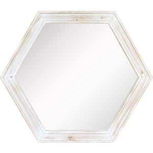 Stonebriar Decorative 24" Hexagon Wall Mirror with Worn White Wood Frame and Attached Hanging Bracket, Decorative Country Rustic Decor for the Living Room, Bedroom, Bathroom, Hallway, and Entryway