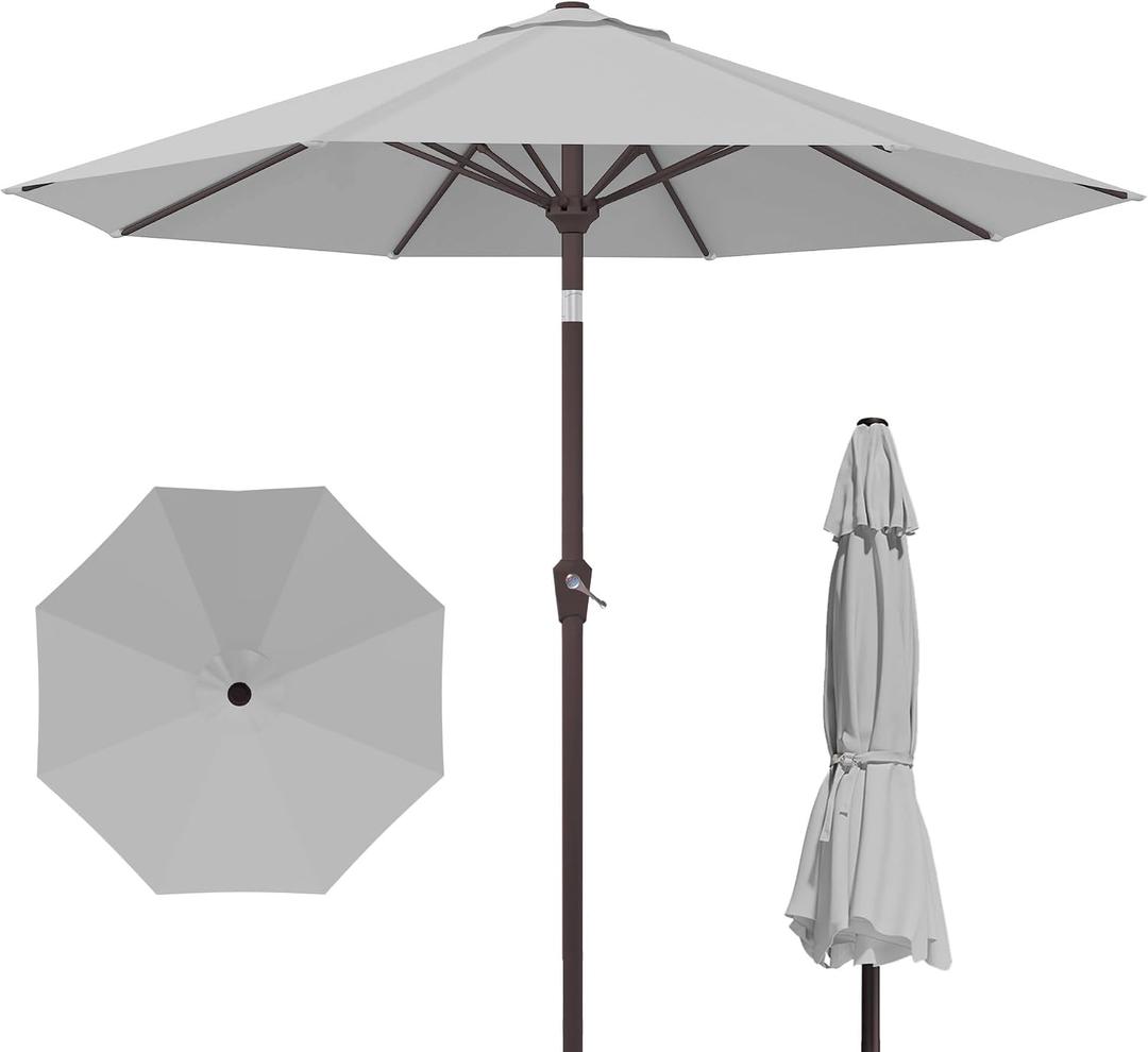 Kingdura 10FT Outdoor Patio Umbrella, Market Table Umbrella with Push Button Tilt and Crank, 8 Sturdy Fiberglass Ribs, UV Protection for Pool, Lawn, Deck, Backyard, Garden (Light grey)