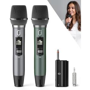 HWWR Wireless Microphones, Professional UHF Dual Microphones for Karaoke, Wireless Dynamic Microphone System Set with Rechargeable Receiver,Plug and Play, Speech, Wedding, Church, PA System