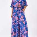 PRETTYGARDEN Women's 2 Piece Beach Vacation Outfit 2025 Casual Summer Floral Button Down Shirt Wide Leg Pants Matching Sets (Floral Pink Blue, Large)