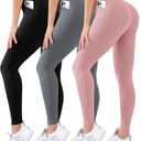 3 Pack High Waisted Leggings for Women Butt Lift Tummy Control Yoga Pants Non See-Through Workout Running Pants (Large-X-Large, 033 Black/Pink/Grey)