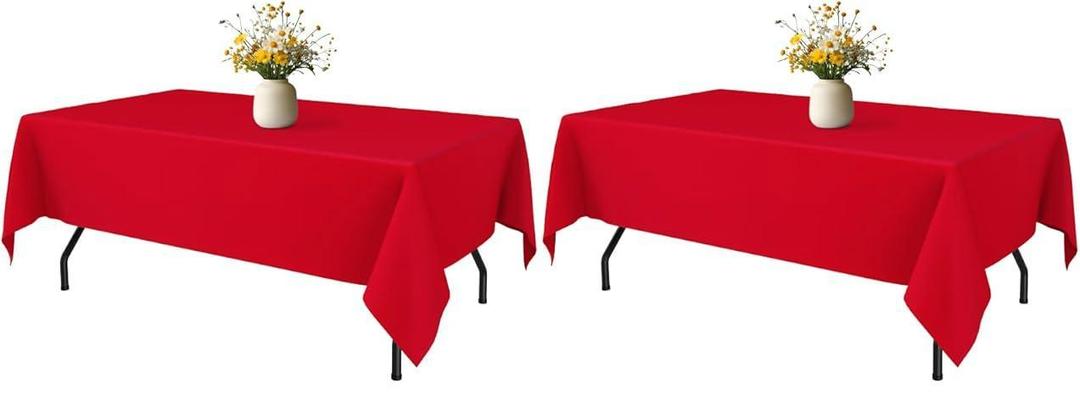 Red Rectangle Table Cloth - 2 Pack, 60" × 84" Washable Fabric Tablecloth for 5FT Tables, Wrinkle-Resistant & Heat-Proof Table Cover for Weddings, Dinners & Parties
