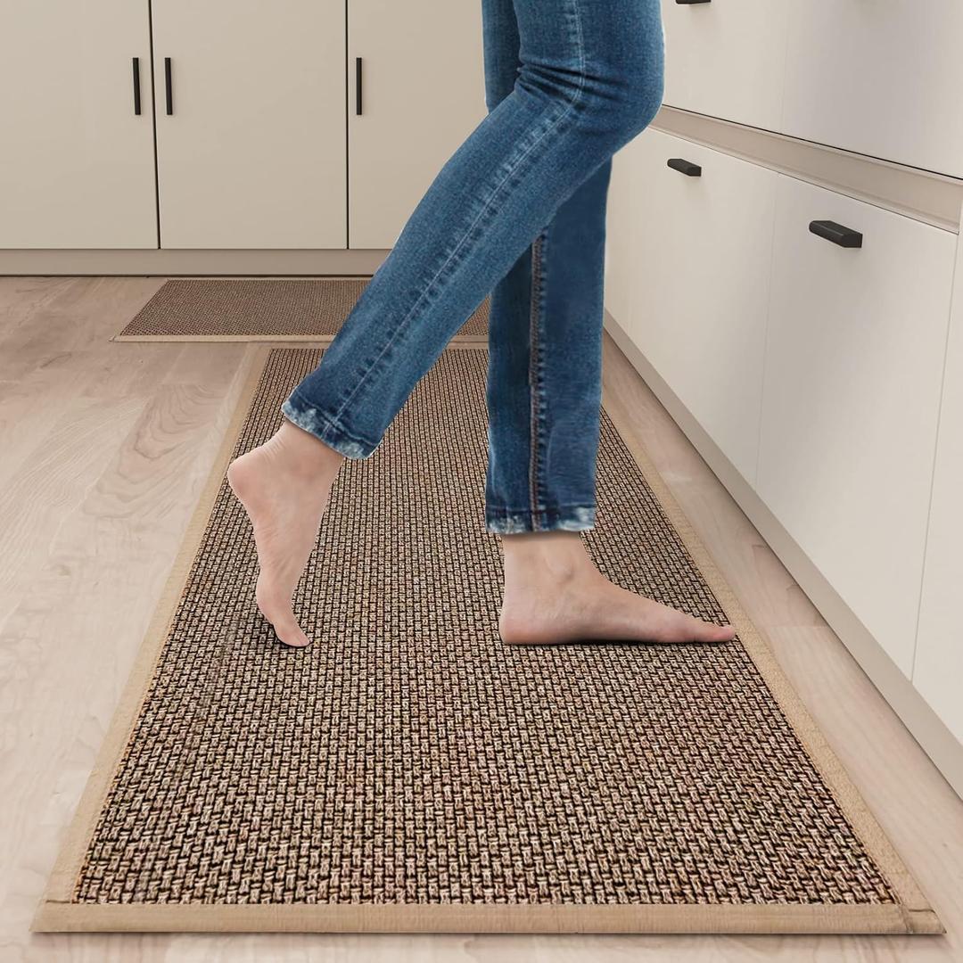 Kitchen Mat Set of 1 PCS, Cushioned Non Slip Rugs for Kitchen Floor, Absorbent Runner Comfort Standing Mats Washable for Kitchen, Office, Home (Brown,17x80) 
