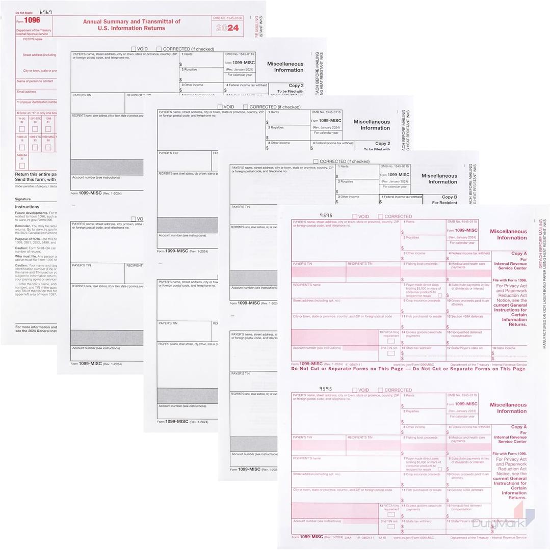 1099 MISC Forms 2024, 3 Part Tax Forms, Kit for 25 Individuals Income Set of Laser Forms - Designed for QuickBooks and Accounting Software, 1099 Tax Forms
