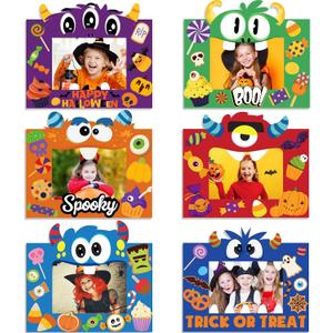Funrous 48 Pcs Picture Frame Craft Kits Halloween Paper Cartoon Theme Photo Frame DIY Art Craft Kits with Stickers for Party Favor Home Decoration Supplies
