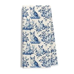EKGJW Chinoiserie Corgi Dog Kitchen Towels, Gifts for Corgi Lovers Dish Tea Towels for Kitchen Decor, Grandmillennial Toile de Jouy Dog Decorative Hand Towels for Bathroom, 16x24 Inch