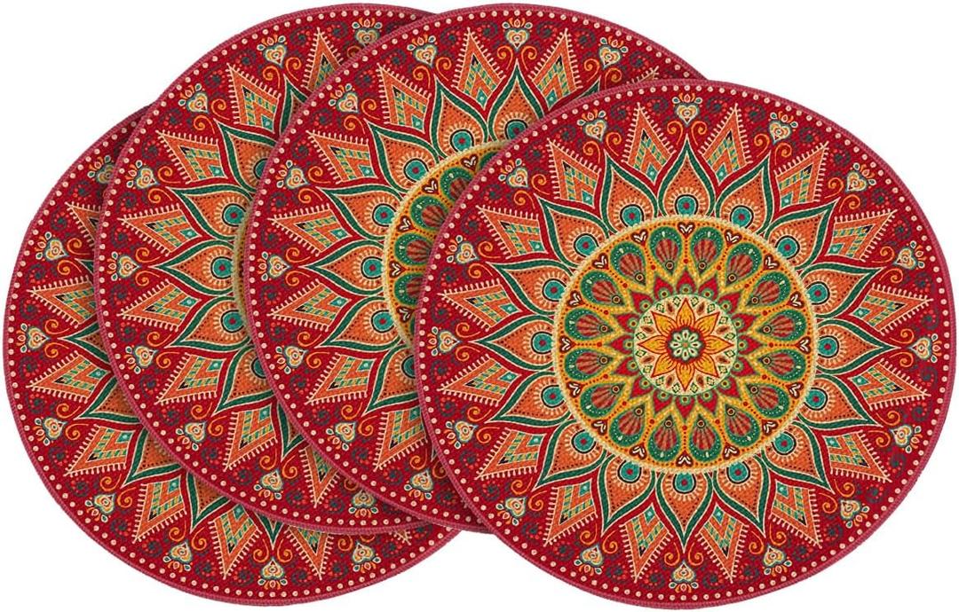 2 x Artoid Mode Red Mandala Round Placemats Set of 4,14 Inch Seasonal Spring Farmhouse Table Mats for Party Kitchen Dining Decoration