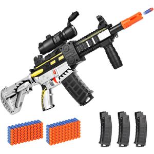 Realistic Toy Foam Blaster Gun - Electric Sniper Rifle with Scope 120 Soft Bullets 3 Magazines, Automatic Dart Gun for Boy Ages 8-12 Years Old, Indoor Outdoor Gifts for Adult Kid Christmas Birthday (Silver)