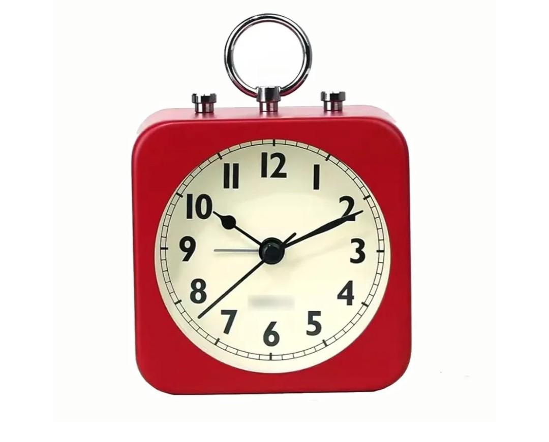 Alarm Clocks Metal Alarm Clock Wall-mountable Alarm Clock Silent Desk Clock Battery Operated Easy to Operate Suitable for Bedroom Travel Desk Kids (Color : Red, Size : 12 * 12 * 8.5cm)