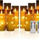 Enido Flameless LED Candles with Remote & Timer, Battery Operated Acrylic Pillar Set, 10 Pc Flickering Electric Lights with Embedded Star String for Cozy Home & Holiday Romantic Decor (Grey)