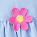 Girl's Cute 3D Floral Tank Dress Button Down Collar Sleeveless Flared Short Dresses (Blue)