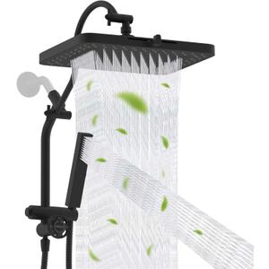 Hibbent Upgraded 13'' Shower Head Combo, High Pressure 5-spray Rainfall Showerhead, Stainless Steel 4 Modes Handheld Spray, All Metal 4-way Diverter Valve, Extension Arm, 71'' Hose and Holder, Black