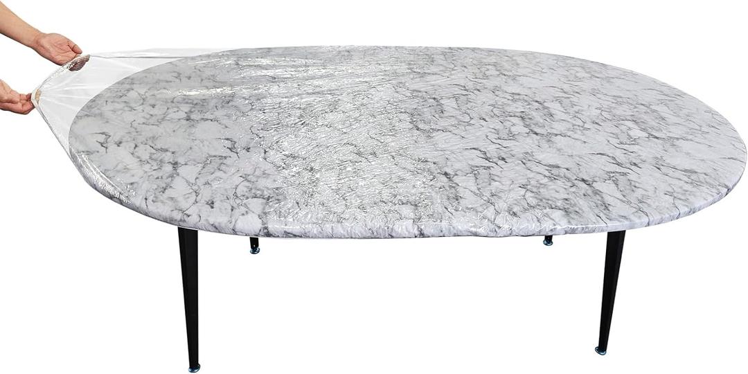 Wonderla Clear Vinyl Fitted Tablecloth Waterproof Oilcloth Heavy Duty Elasticized Table Cover Elastic Edge Design Plastic Tablecloth Protector (Best for 48" x 68" Oval Table)