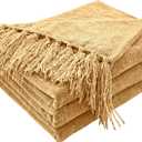 CozeCube Chenille Throw Blanket for Couch, Cozy Plush Fuzzy Decorative Light Brown Blanket with Fringe Tassels, Lightweight Throws for Bed Sofa Gift Home Decor, 50"X60"