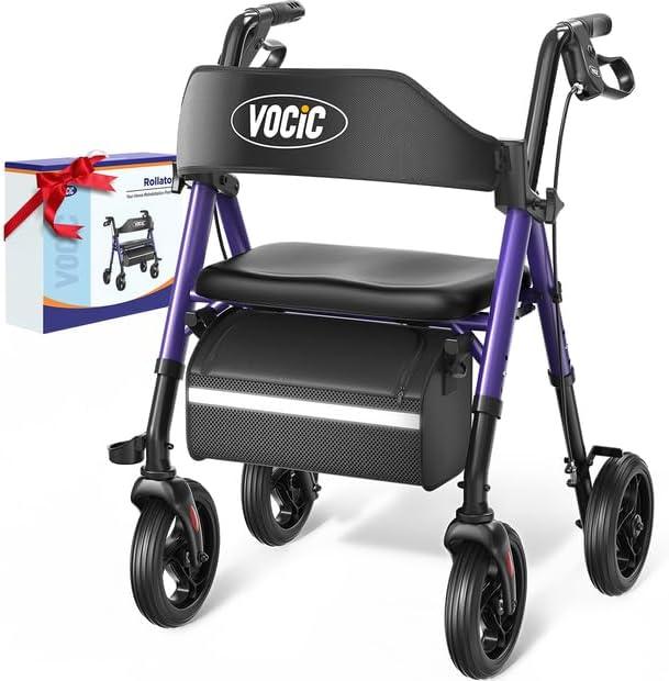 VOCIC Walkers for Seniors, Z21 Rollator Walker with Seat Supports 350lb, 8" Big Wheels for All Terrain, Ergonomic Arc Seat & 6" Ultra Backrest Foldable Walker, Dual Height Adjustment, Lightweight 2026