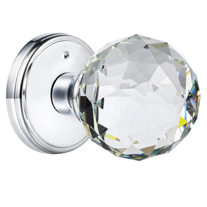 Crystal Glass Door Knobs Interior with Lock, Round Bathroom Bedroom Door Knobs (Privacy, Polished Chrome)