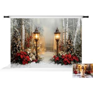 Kate Christmas Lantern Poinsettia Snowy Forest Backdrop Photo Background Studio Props,10x6.5ft