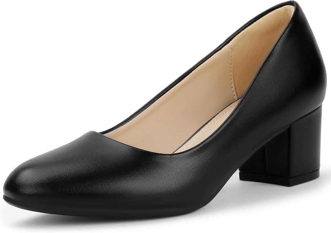 IDIFU IN2 Women's Pumps Closed Round Toe Low Block Chunky Heels Short Small Thick Heels Wedding Bridal Homecoming Work Prom Dress Shoes for Women Comfortable Cute Dressy Formal Classic Pumps Shoes (7.5)