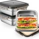 Blushtier 2 Pack Stainless Steel Sandwich Containers with Lids 25.4 oz Metal Food Container for Lunch Boxes with Airtight Silicone Seal for Sandwiches and Snacks(Black)