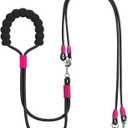 Double Dog Leash for Two Dogs,Dual Hands Free Dog Leashes,360 Swivel No Tangle Walking Leash,Soft Padded Handle,Adjustable Crossbody Waist Rope for Small Medium Large Dogs,Black