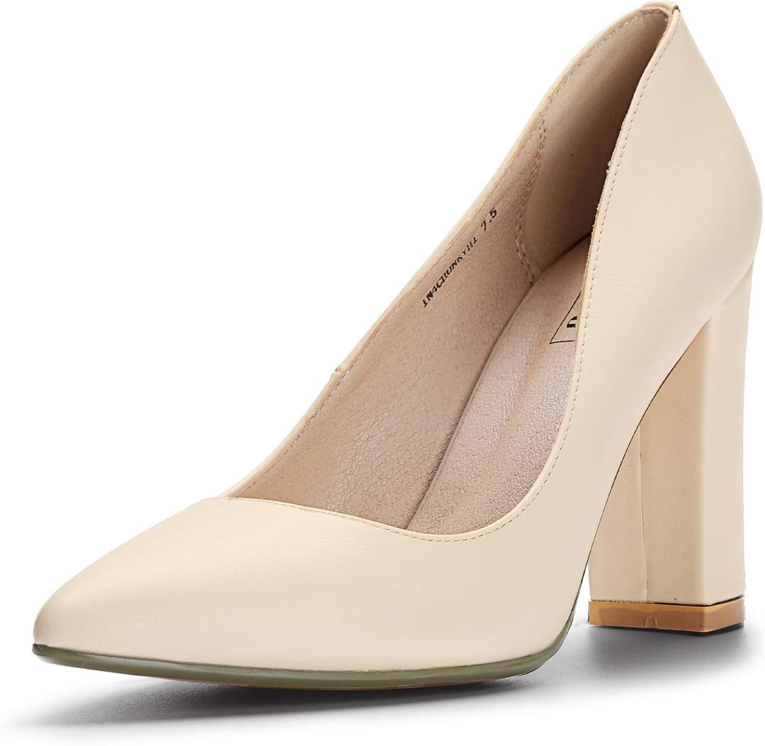 IDIFU Women's IN4 Chunky-HI Block High Heels Closed Pointed Toe Pumps Dress Office Shoes for Women (10)