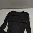 Women Sheer Mesh Top Long Sleeve Y2k See Through Crop Tee Shirt Ruched Cowl Neck Going Out Tops (US, Alpha, Small, Black)