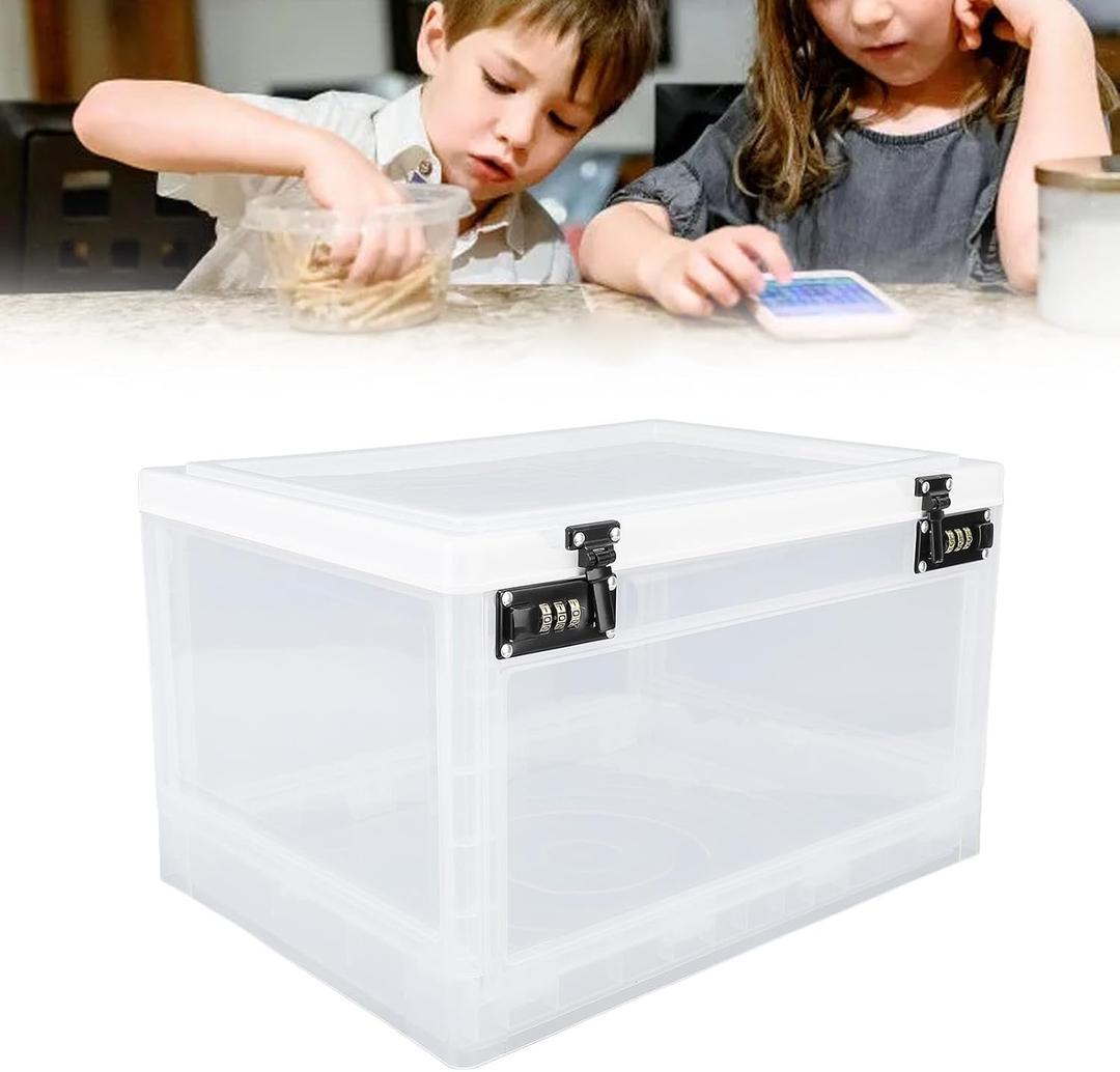 Medicine Lock Box for Safe Medication, Lock Box Food Storage Container, Lockable Storage Box with 3 Digit Combination Lock for Home Dorms School Office (Transparent White)