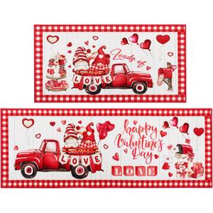 Bencailor Valentine Day Kitchen Mats Red Heart Welcome Door Rug Non Slip Washable Decorative Doormat Absorbent Carpet Floor Mat for Indoor Outdoor Home Front Door Bathroom Decor (Romantic)