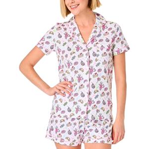 Ammiko Womens Pajamas Set Y2k Loungewear Pajama Button Down Top and Shorts Monkey Beach Short Sleeve Sleepwear Preppy (Medium, Sweet Dreams)
