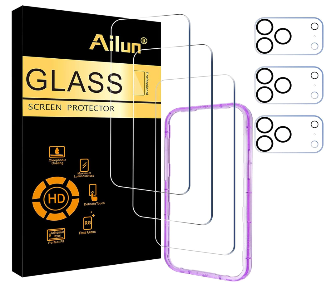 Ailun 3 Pack Screen Protector for iPhone 17 Pro Max [6.9 inch] + 3 Pack Camera Lens Protector with Installation Frame,Dynamic Island Compatible,Case Friendly[Not for iPhone 17/17 Pro/iPhone Air]