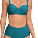 Shuangyu High Waisted Bikini Sets for Women Underwire Two Piece Bathing Suit Full Coverage Bikinis Modest Swimsuit (Medium, 1 Green)
