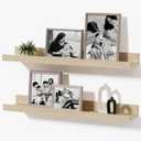 16inch Floating Picture Ledge Shelves 2-Pack, Oak Wall Mounted Shelves with Lip for Nursery, Kids Room, Living Room & Bedroom, Sturdy Floating Book Shelves for Photo Frames & Decor