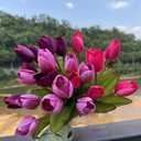 Artificial Fake Flowers for Spring Summer Outdoor Decoration,6 Bundles Realistic UV Resistant Silk Fabric Colorful Tulip Faux Plants for Outside Planter Home Porch Patio Decor(Pink Purple)