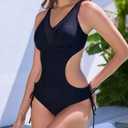 Women's Strappy Cutout One Piece Swimsuit Mesh Monokini Bathing Suit (Black, M)