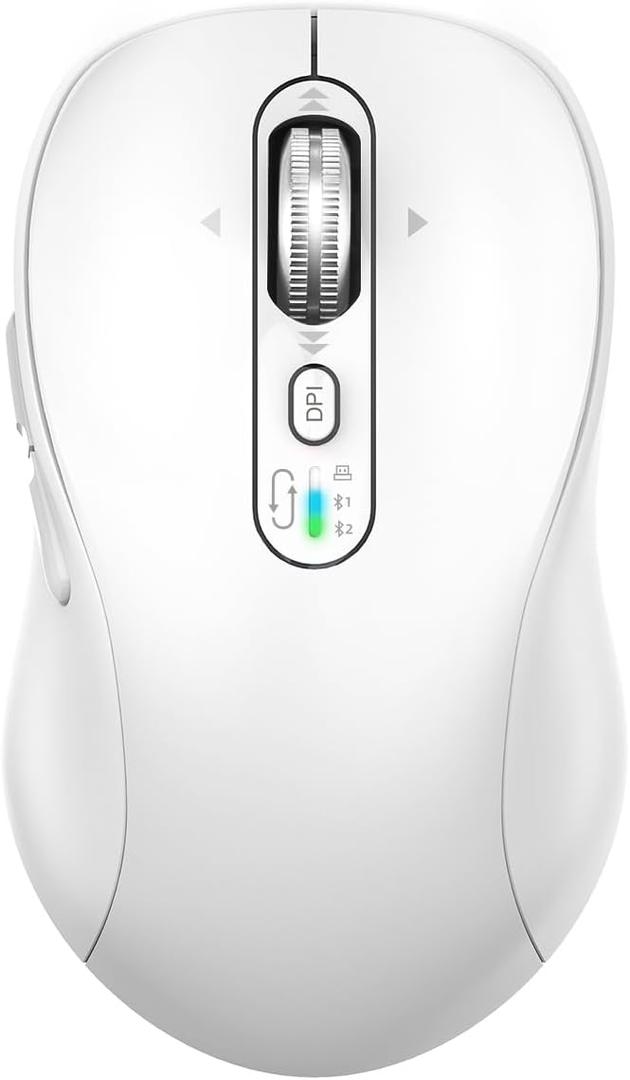 Wireless Bluetooth Mouse Rechargeable,USB+BT2,Multi Device Quiet Ergo Computer Mouse,Metal 4-Way Super Scrolling, 3200 DPI,10 Button,Plug&Play,Cordless Mice for Laptop,Tablet,Mac,iPad,PC,Phone-White