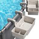 2 Sets of Poolside Storage Baskets with Cup Holders - Perfect for 3-Inch or Smaller Top Rails - Above Ground Pool Accessories - Fit for Most Above Ground Pool, (Gray)