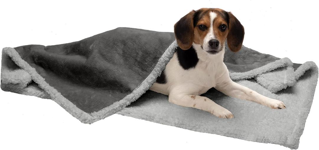 Furhaven Waterproof & Self-Warming Throw Blanket for Dogs & Indoor Cats, Washable & Reflects Body Heat - Soft-Edged Terry & Sherpa Dog Blanket - Silver Gray, Medium (40.0"L x 30.0"W x 0.25"Th)