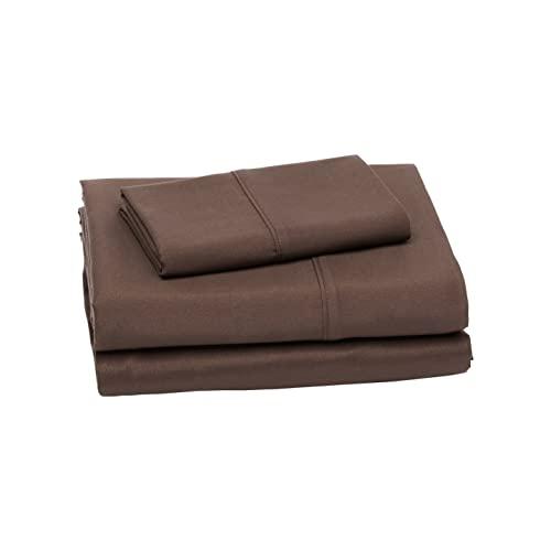 Amazon Basics Lightweight Super Soft Easy Care Microfiber 3-Piece Twin XL Sheet Set with 14-Inch Deep Pockets, Solid, Chocolate