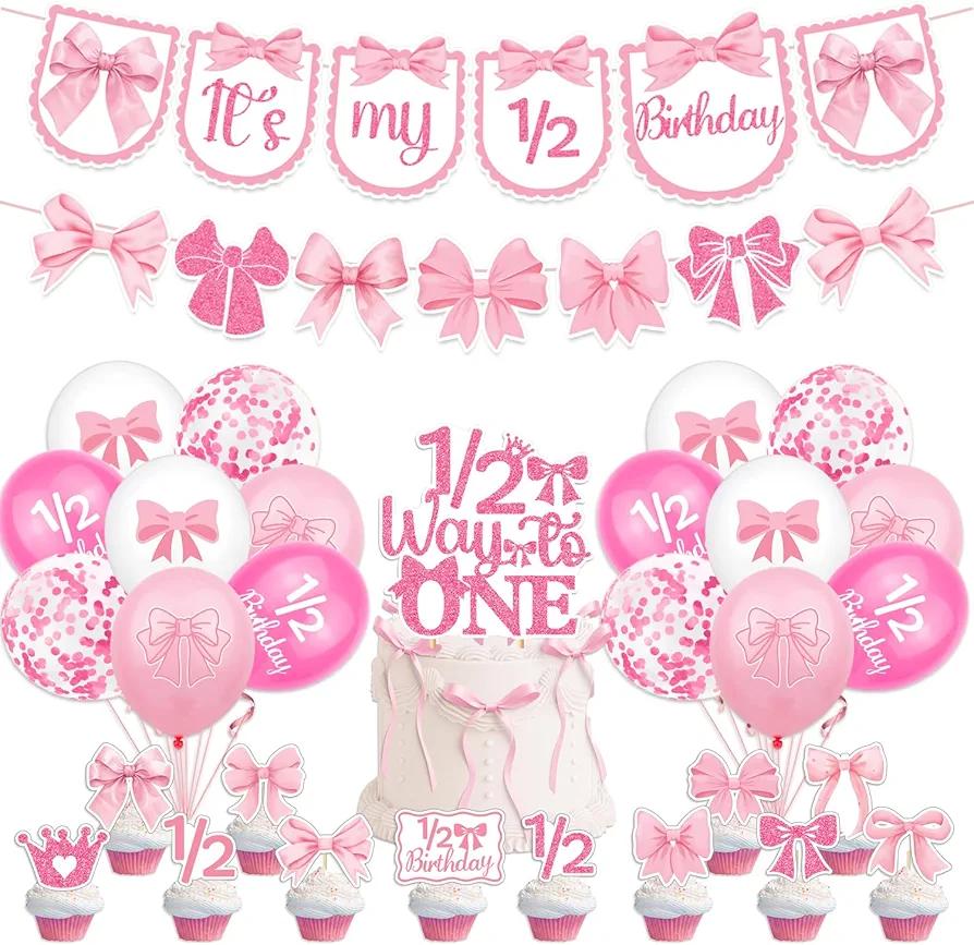 Birthday Party Decoration Set, Holiday Commemorative Celebration, Cartoon First Birthday, Party Supplies Set Banner, Hanging Swirl Decorations, Honeycomb Decorations (1/2 Half-Year)