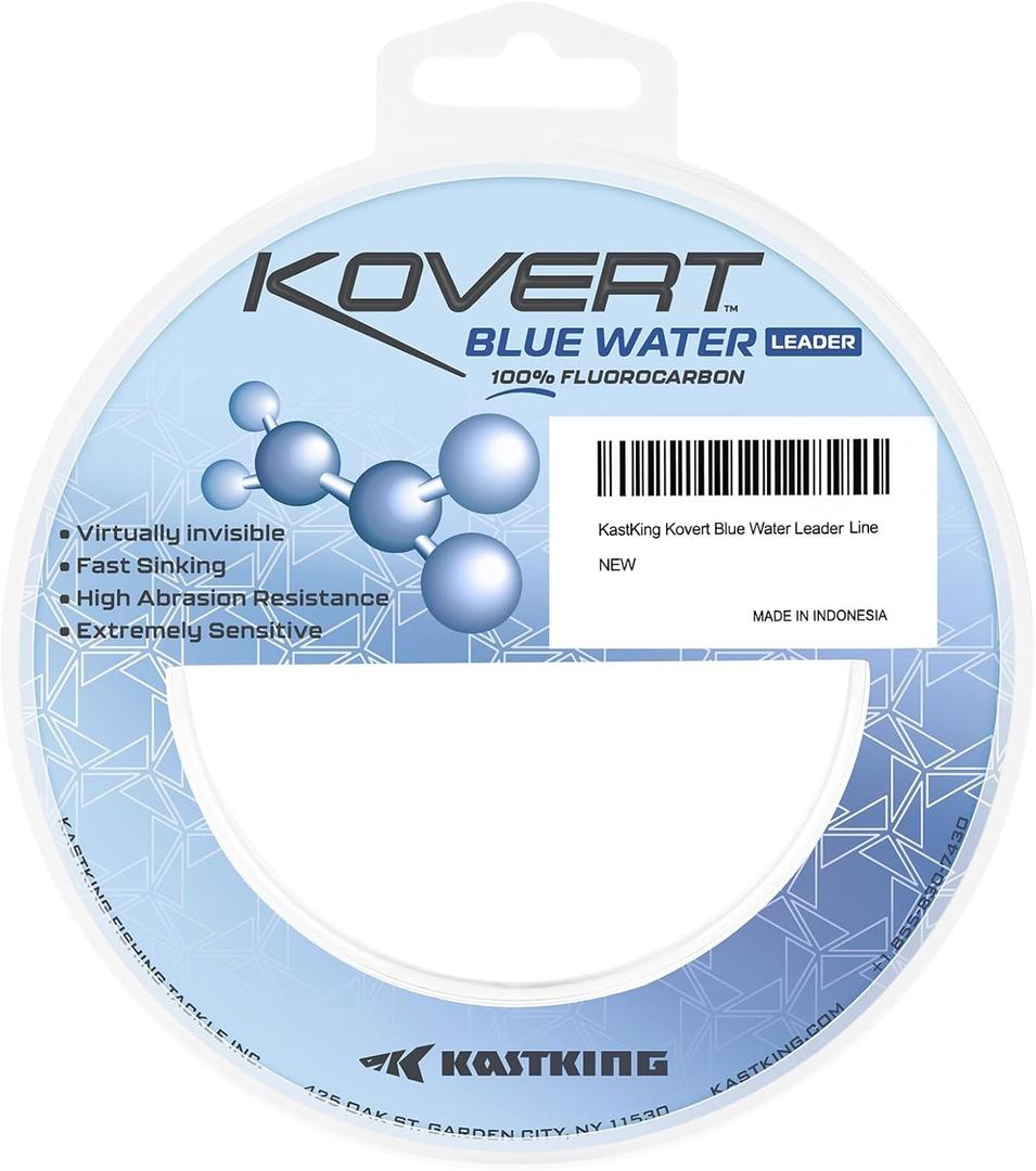 KastKing Kovert Blue Water 100% Fluorocarbon Fishing Line, Clear Fishing Leader, Extreme Clarity, Fast Sinking, Shock Resistant, Ultra-Low Visibility, Invisible Underwater, High Abrasion Resistance (25LB - 0.41mm)