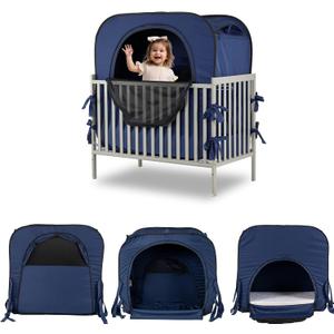 Poray Pop up Baby Privacy Bed Tent Sleeping Crib Tent Cover for Toddler,Blocks 80% Light with Monitor and Fan Pouch Design with Zipper Doors,Breathable Mesh Windows, Large