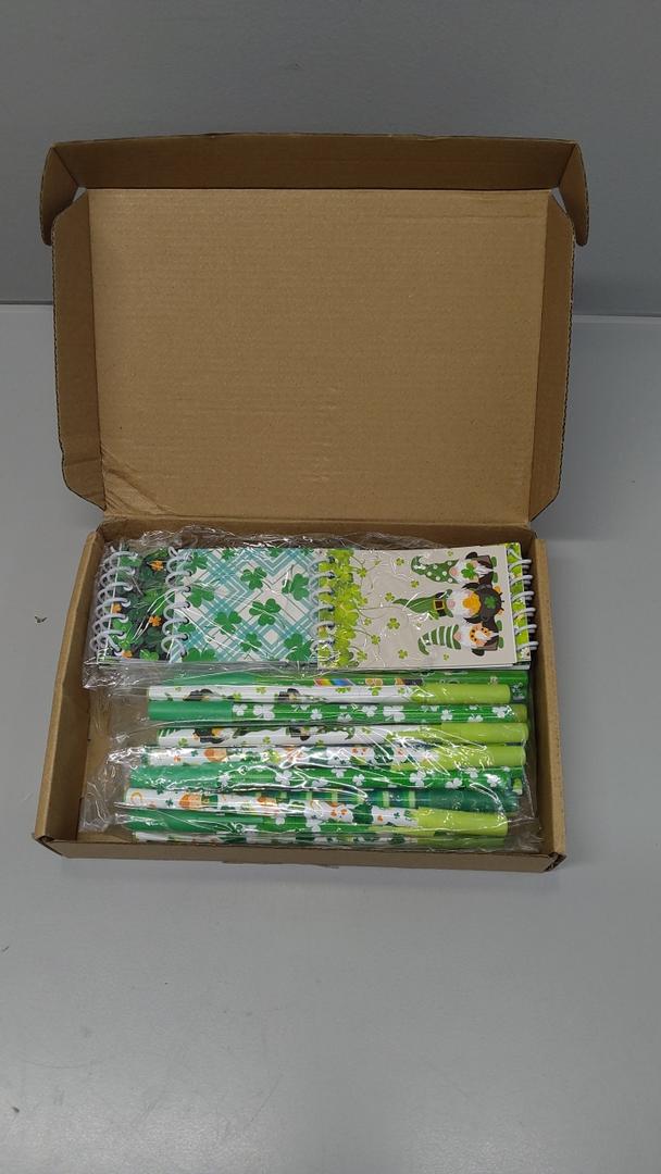 Sepamoon 50 Pieces St. Patrick's Day Stationery Sets, 30 Pcs Green Pens 20 Pcs St. Patrick's Day Shamrock Notepads for Kids Classroom Party Favors School Supply