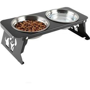 Elevated Dog Bowls,Raised Small Dogs Bowl Stand with Stainless Steel Food Water Bowls,Foldable Pet Feeder Station for Cats Puppies(Height 3.4'')
