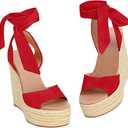 Womens Espadrilles Wedges Sandals Heels Open Toe Tie Lace Up Platform Ankle Strap Summer Dress Shoes (7, White)