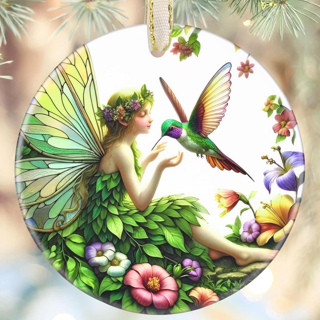 2 x Christmas Ornaments, 3.5 Inch Ceramic Fairy Hanging Ornament, Christmas Tree Ornaments, Gifts for Wife, Xmas Gifts, Unique Gift Idea, Perfect for Holiday Party, Tree, Window, Wall Decor