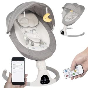 Baby Swing for Infants to Toddler Portable Babies Swing Timing Function 5 Swing Speeds Bluetooth Touch Screen Music Speaker with 10 Preset Lullabies 5-Point Carabiner (Light Grey)